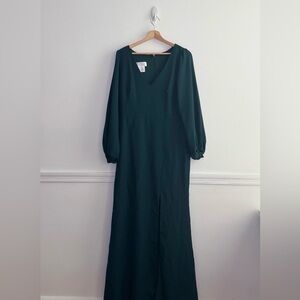 Long Sleeve Long Green Formal Dress